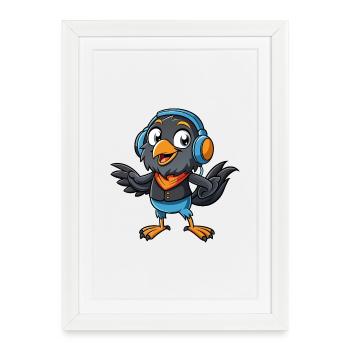 Crow Funny Cartoon Character Musique de casque - Affiche encadrée (27 × 37 cm) - blanc - Devant