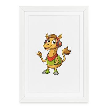 Camel drôle dessin animé personnage casque Musique - Affiche encadrée (27 × 37 cm) - blanc - Devant