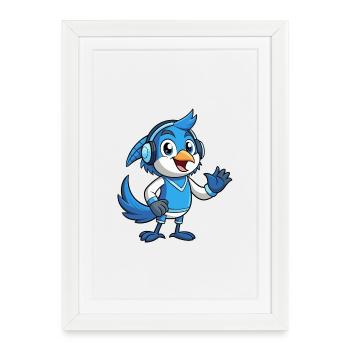 Blue Jay Funny Cartoon Character Headphone Music - Framed poster (27 × 37 cm) - white - Front