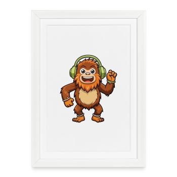 Big Foot Funny Cartoon Character Headphone Music - Framed poster (27 × 37 cm) - white - Front