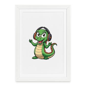 Anaconda Funny Cartoon Character Headphone Music - Framed poster (27 × 37 cm) - white - Front