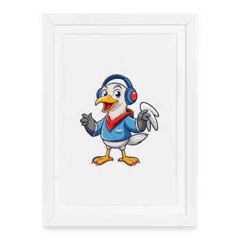 Albatross Funny Cartoon Character Musique de casque - Affiche encadrée (27 × 37 cm) - blanc - Devant