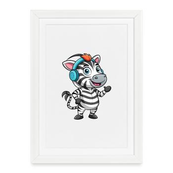 Zebra Funny Cartoon Character Musique de casque - Affiche encadrée (27 × 37 cm) - blanc - Devant