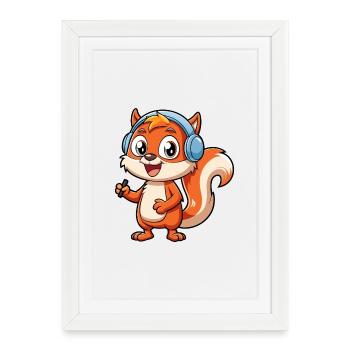 Squirrel Funny Cartoon Character Headphone Music - Framed poster (27 × 37 cm) - white - Front