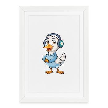 Goose Funny Cartoon Character Casque Musique - Affiche encadrée (27 × 37 cm) - blanc - Devant