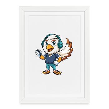 Eagle Funny Cartoon Character Musique de casque - Affiche encadrée (27 × 37 cm) - blanc - Devant