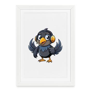 Crow Funny Cartoon Character Musique de casque - Affiche encadrée (27 × 37 cm) - blanc - Devant