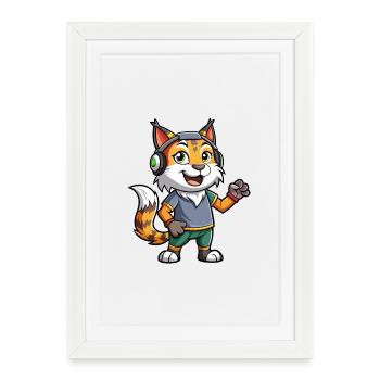 Lynx Funny Cartoon Character Musique de casque - Affiche encadrée (27 × 37 cm) - blanc - Devant