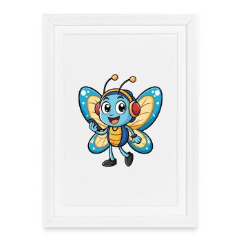 Butterfly Funny Cartoon Character Headphone Music - Framed poster (27 × 37 cm) - white - Front