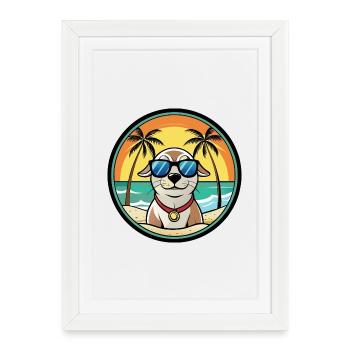 Seskar phoque chien race dessin animé lunettes de soleil plage - Affiche encadrée (27 × 37 cm) - blanc - Devant