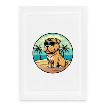 Shar Pei Chien Race Dessin Animé Lunettes De Soleil Plage - Affiche encadrée (27 × 37 cm) - blanc - Devant