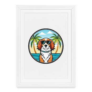 Welsh Springer Spaniel Dog Breed Cartoon Beach - Framed poster (27 × 37 cm) - white - Front