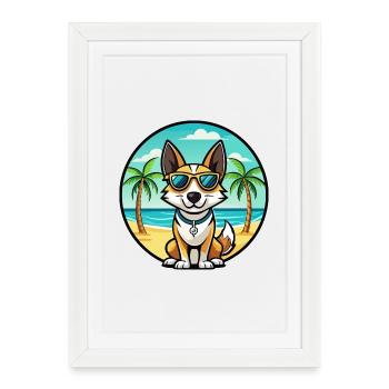 Toy Fox Terrier Chien Race Dessin Animé Lunettes De Soleil Plage - Affiche encadrée (27 × 37 cm) - blanc - Devant