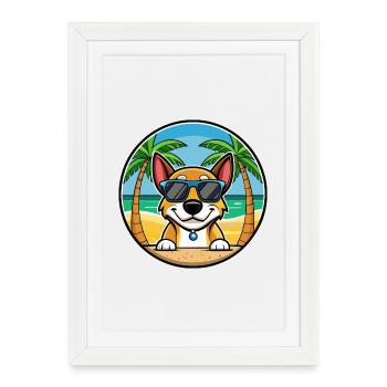 Serbian Tricolored Hound Dog Breed Cartoon Beach - Framed poster (27 × 37 cm) - white - Front