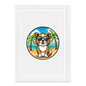 Épagneul tibétain race chien dessin animé lunettes de soleil plage - Affiche encadrée (27 × 37 cm) - blanc - Devant