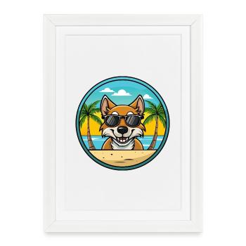 Tyroler Bracke Chien Race Dessin Animé Lunettes de soleil Plage - Affiche encadrée (27 × 37 cm) - blanc - Devant