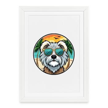 Terrier tibétain chien race dessin animé lunettes de soleil plage - Affiche encadrée (27 × 37 cm) - blanc - Devant