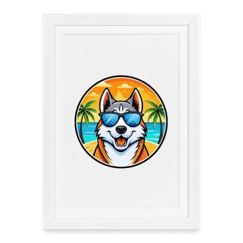 Sibérien Laika Chien Race Dessin Animé Lunettes De Soleil Plage - Affiche encadrée (27 × 37 cm) - blanc - Devant