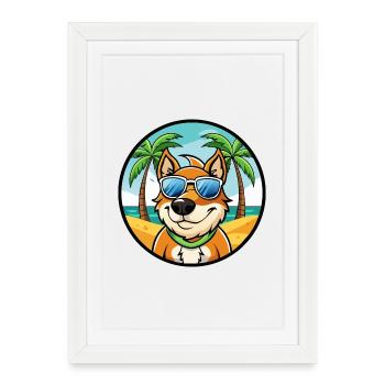 Volpino Italiano Chien Race Dessin Animé Lunettes De Soleil Plage - Affiche encadrée (27 × 37 cm) - blanc - Devant