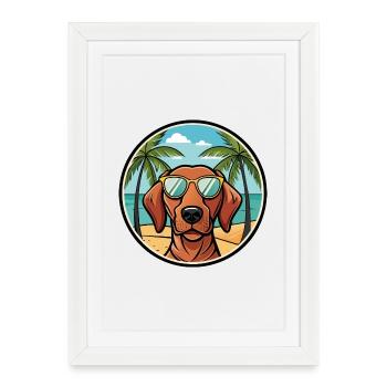 Vizsla à poil dur race de chien dessin animé lunettes de soleil plage - Affiche encadrée (27 × 37 cm) - blanc - Devant