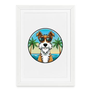 Fil Fox Terrier Chien Race Dessin Animé Lunettes De Soleil Plage - Affiche encadrée (27 × 37 cm) - blanc - Devant