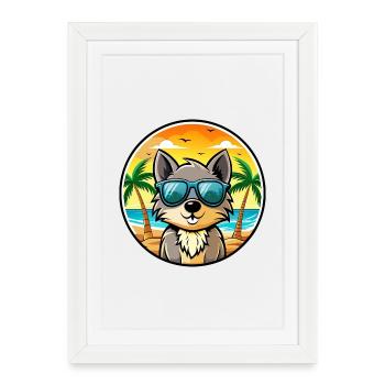 Schipperke Dog Breed Cartoon Sunglasses Beach - Framed poster (27 × 37 cm) - white - Front