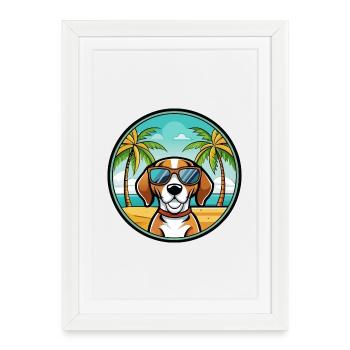 Treeing Walker Coonhound Race Chien Dessin Animé Plage - Affiche encadrée (27 × 37 cm) - blanc - Devant