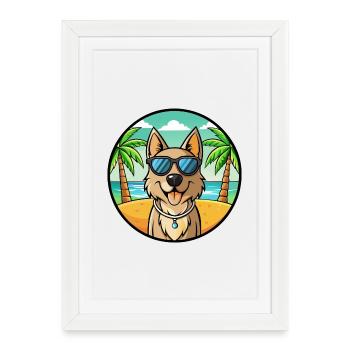 Shepherd Dog Breed Cartoon Sunglasses Beach - Framed poster (27 × 37 cm) - white - Front