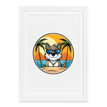 Saarlooswolfhond Dog Breed Cartoon Sunglass Beach - Framed poster (27 × 37 cm) - white - Front