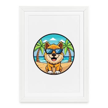 Chien Mioritique Roumain Race Dessin Animé Lunettes De Soleil Plage - Affiche encadrée (27 × 37 cm) - blanc - Devant