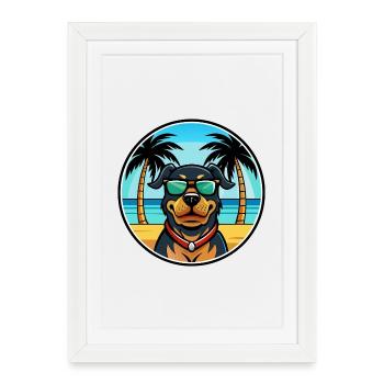 Rottweiler Chien Race Dessin Animé Lunettes De Soleil Plage - Affiche encadrée (27 × 37 cm) - blanc - Devant