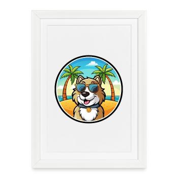 Chien de berger roumain race dessin animé lunettes de soleil plage - Affiche encadrée (27 × 37 cm) - blanc - Devant