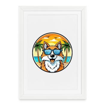 Scotch Collie Dog Breed Cartoon Sunglasses Beach - Framed poster (27 × 37 cm) - white - Front