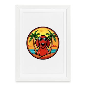 Redbone Coonhound Dog Breed Cartoon Sunglass Beach - Framed poster (27 × 37 cm) - white - Front