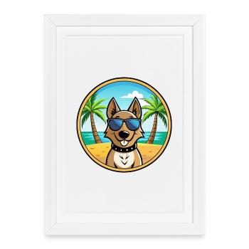 Swiss Laufhund Chien Race Dessin Animé Lunettes de Soleil Plage - Affiche encadrée (27 × 37 cm) - blanc - Devant