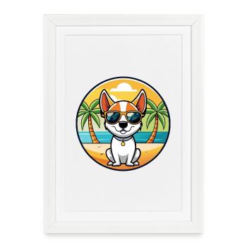 Rat Terrier Chien Race Dessin Animé Lunettes De Soleil Plage - Affiche encadrée (27 × 37 cm) - blanc - Devant