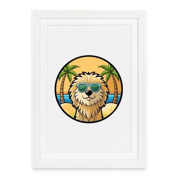 Puli Chien Race Dessin Animé Lunettes De Soleil Plage - Affiche encadrée (27 × 37 cm) - blanc - Devant