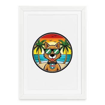 Portugais Chien de garde race dessin animé lunettes de soleil plage - Affiche encadrée (27 × 37 cm) - blanc - Devant