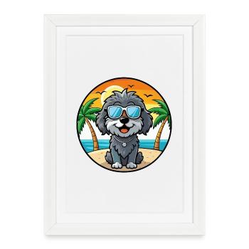 Portuguese Water Dog Breed Cartoon Sunglass Beach - Framed poster (27 × 37 cm) - white - Front