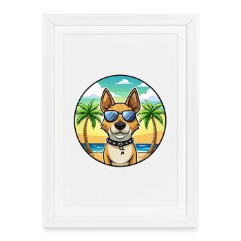 Portuguese Cattle Dog Breed Cartoon Sunglass Beach - Framed poster (27 × 37 cm) - white - Front