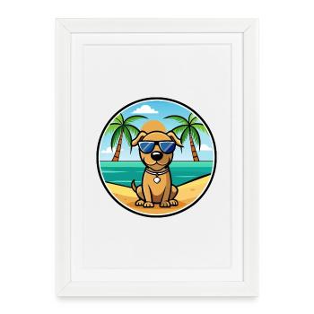 Serbian Hound Dog Breed Cartoon Sunglasses Beach - Framed poster (27 × 37 cm) - white - Front
