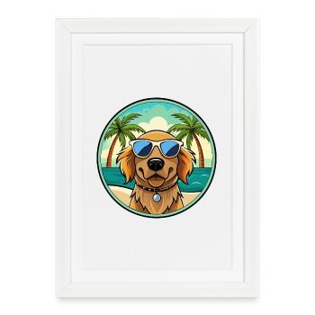 Épagneul picard race de chien dessin animé lunettes de soleil plage - Affiche encadrée (27 × 37 cm) - blanc - Devant