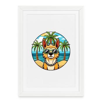 Lunettes de soleil péruviennes inca orchidée chien race dessin animé - Affiche encadrée (27 × 37 cm) - blanc - Devant
