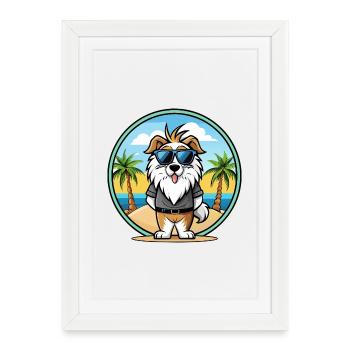Chien de berger picard race dessin animé lunettes de soleil plage - Affiche encadrée (27 × 37 cm) - blanc - Devant