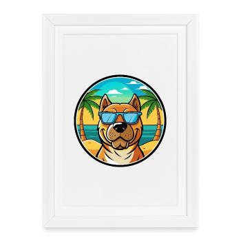 Perro De Presa Canario Dog Breed Cartoon Beach - Framed poster (27 × 37 cm) - white - Front