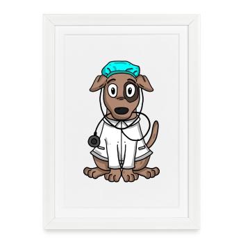 Chien médecin - Affiche encadrée (27 × 37 cm) - blanc - Devant