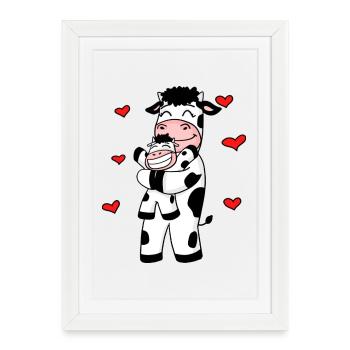 Cadeau de coeur de vache ferme familiale - Affiche encadrée (27 × 37 cm) - blanc - Devant