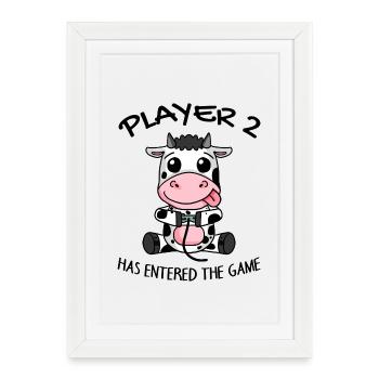 Second child player 2 baby cow pregnant gift - Framed poster (27 × 37 cm) - white - Front