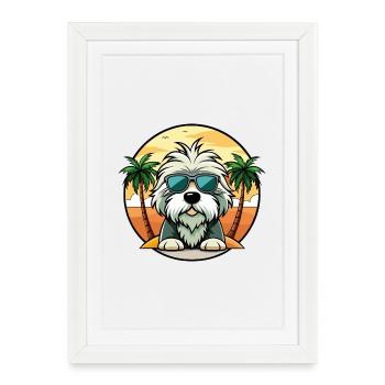Vieux chien de berger anglais race dessin animé lunettes de soleil plage - Affiche encadrée (27 × 37 cm) - blanc - Devant
