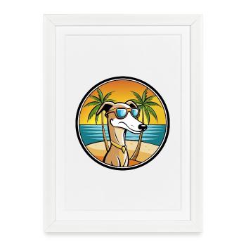 Old Croatian Sighthound Dog Breed Cartoon Beach - Framed poster (27 × 37 cm) - white - Front